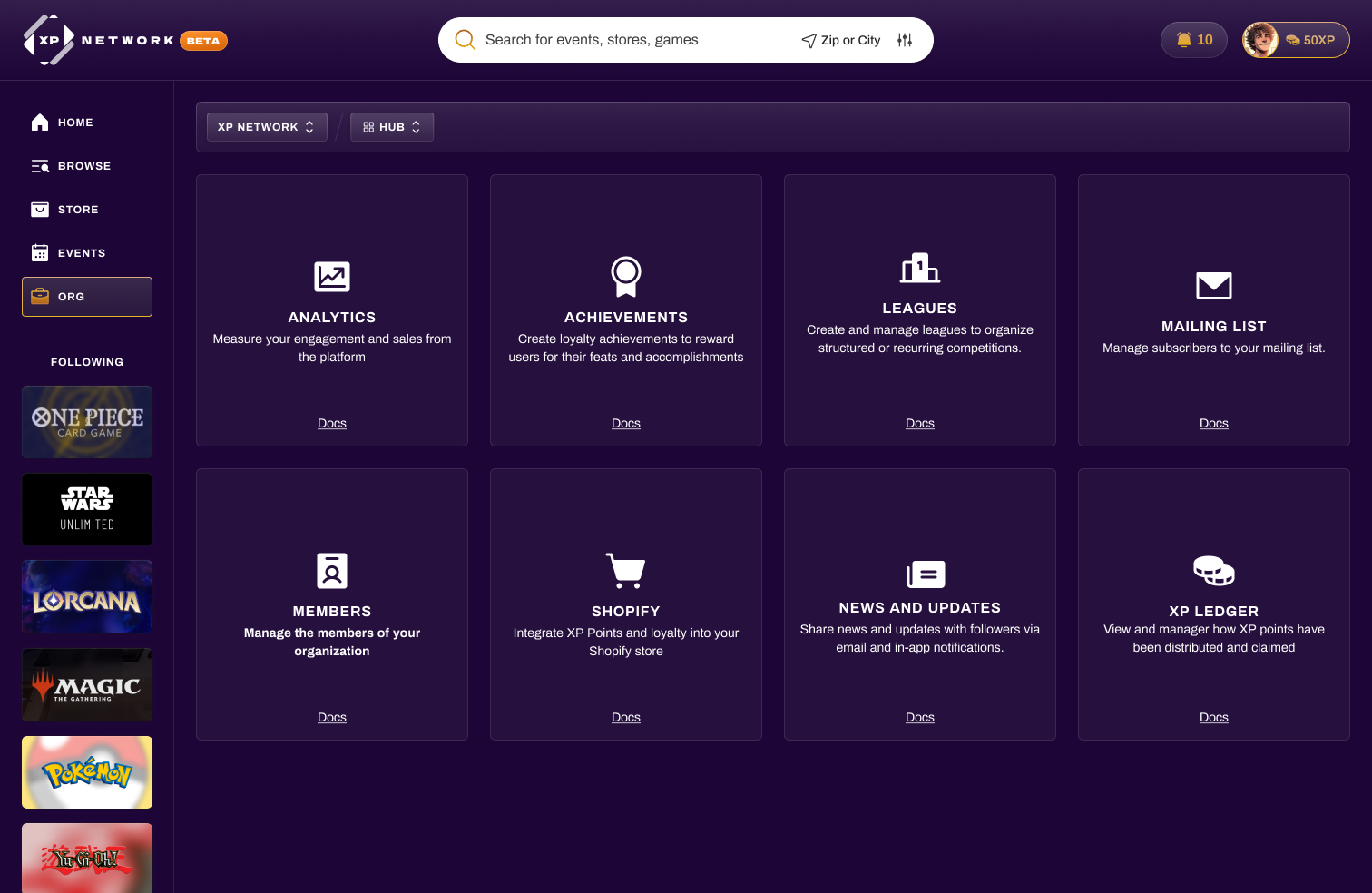 XP Hub Integrations Dashboard